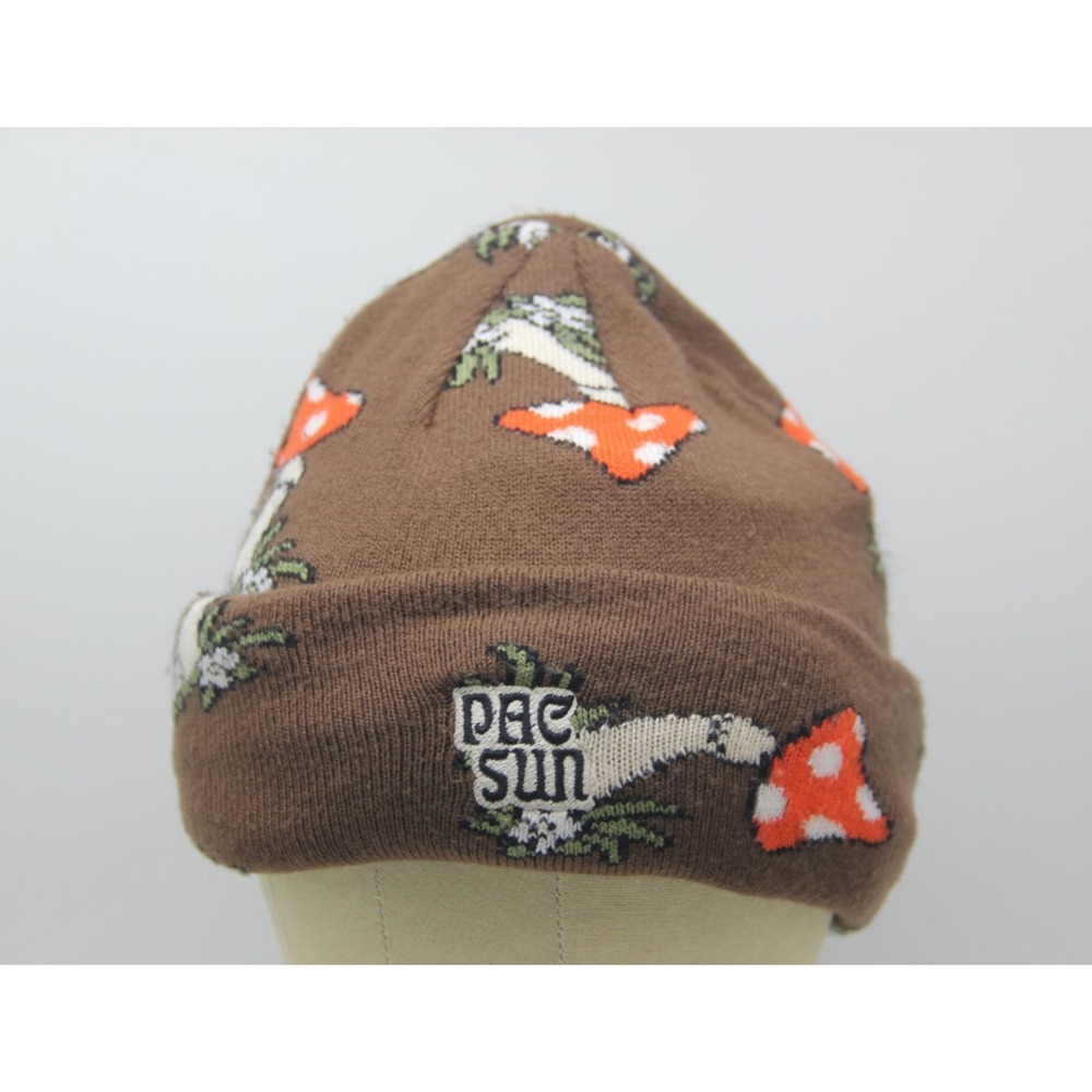 Unisex PacSun Brown Mushroom Beanie One Size Grunge Skater Hippie Logo